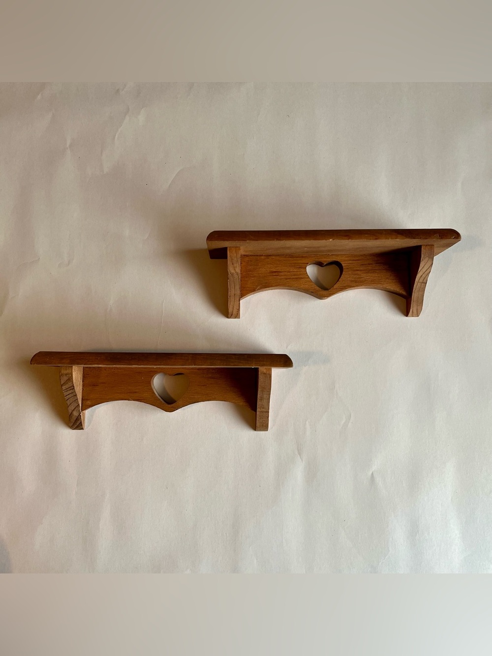 Vintage Cottagecore Mini Heart Wall Shelf 8x2.5" - Set of 2